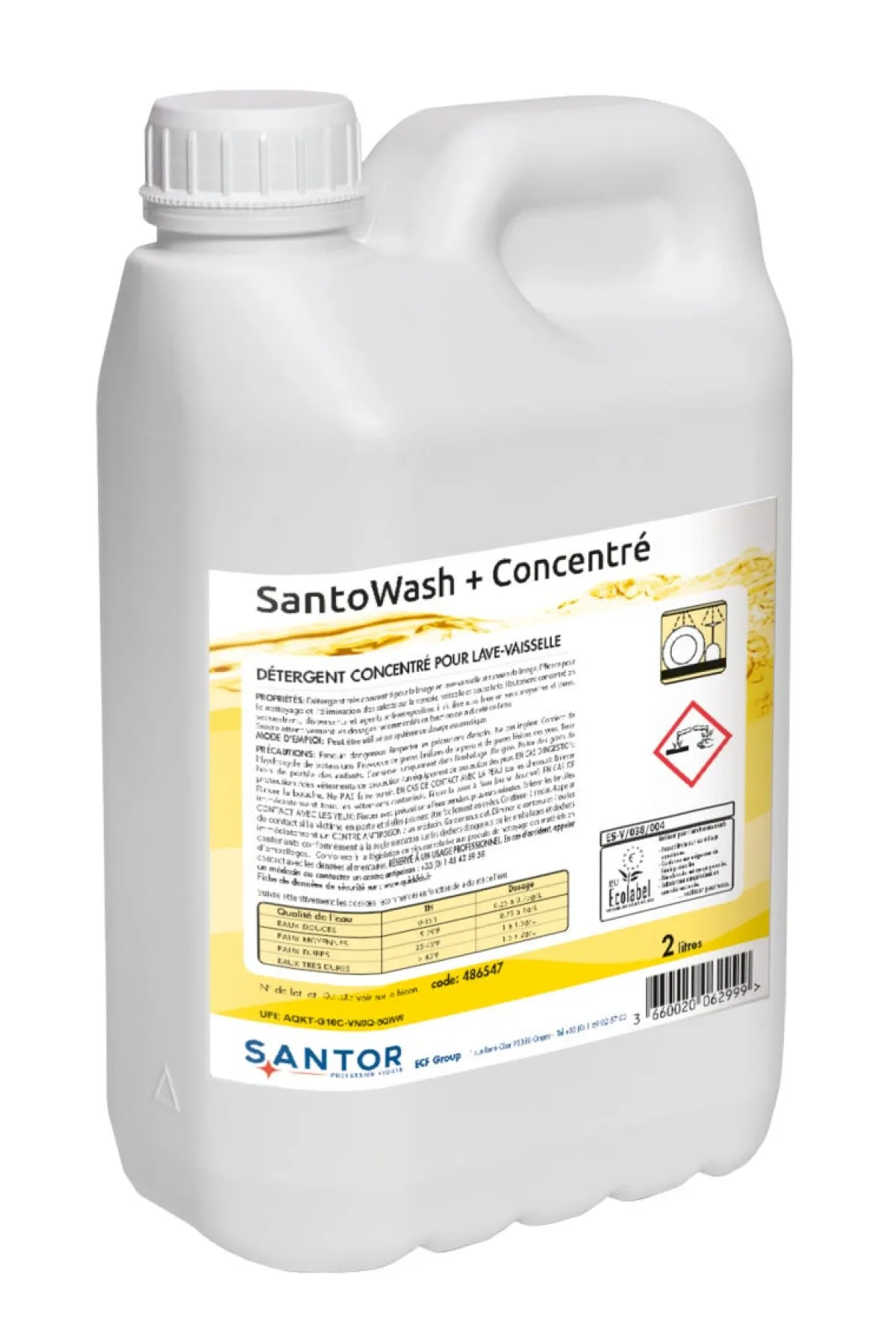 Détergent très concentré pour le lavage de la vaisselle en machine 2 L Santowash - SANTOR