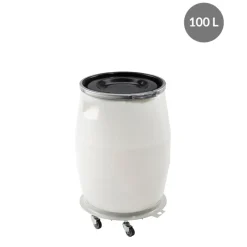 GILAC Fût Avec couvercle blanc plastique Ø 37 cm 65 cm 100 L fond plein parois pleines Discount