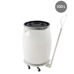 GILAC Fût Avec couvercle blanc plastique Ø 37 cm 65 cm 100 L fond plein parois pleines Discount