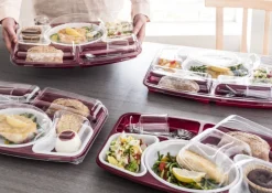 Kit plateau repas 5 compartiments rectangulaire rouge plastique 42x26,4x6,5 cm (15 pièces) - ALPHAFORM New