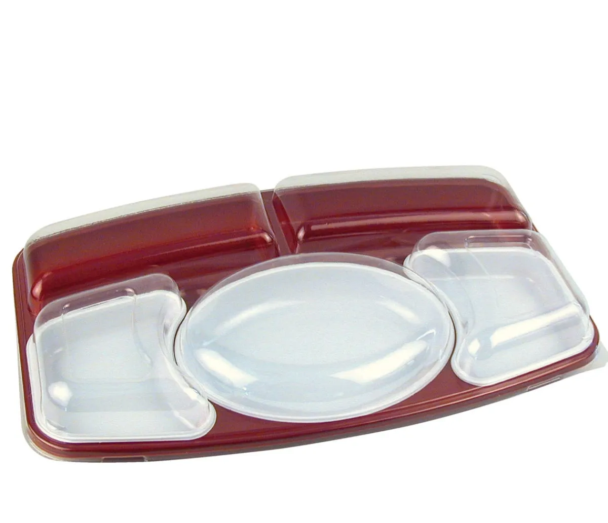 Kit plateau repas 5 compartiments rectangulaire rouge plastique 42x26,4x6,5 cm (15 pièces) - ALPHAFORM New