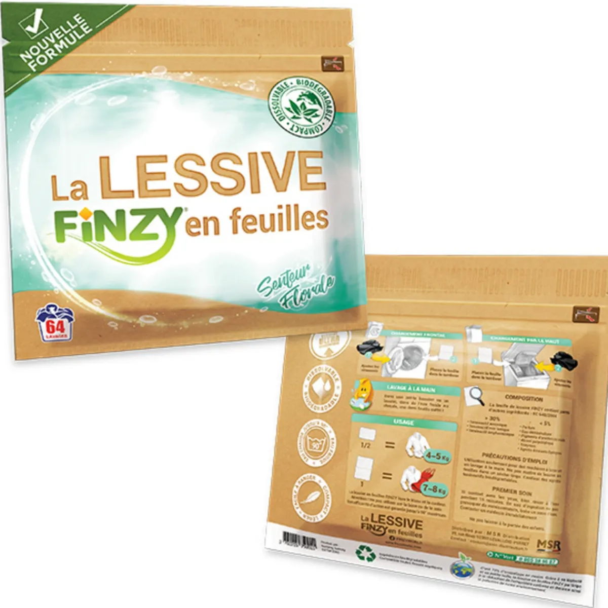 FINZY Lessive en feuille 64 doses