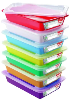 GILAC Lot de 7 bacs plats temoin 8L avec couvercle Avec couvercle plastique 8 L fond plein parois pleines New