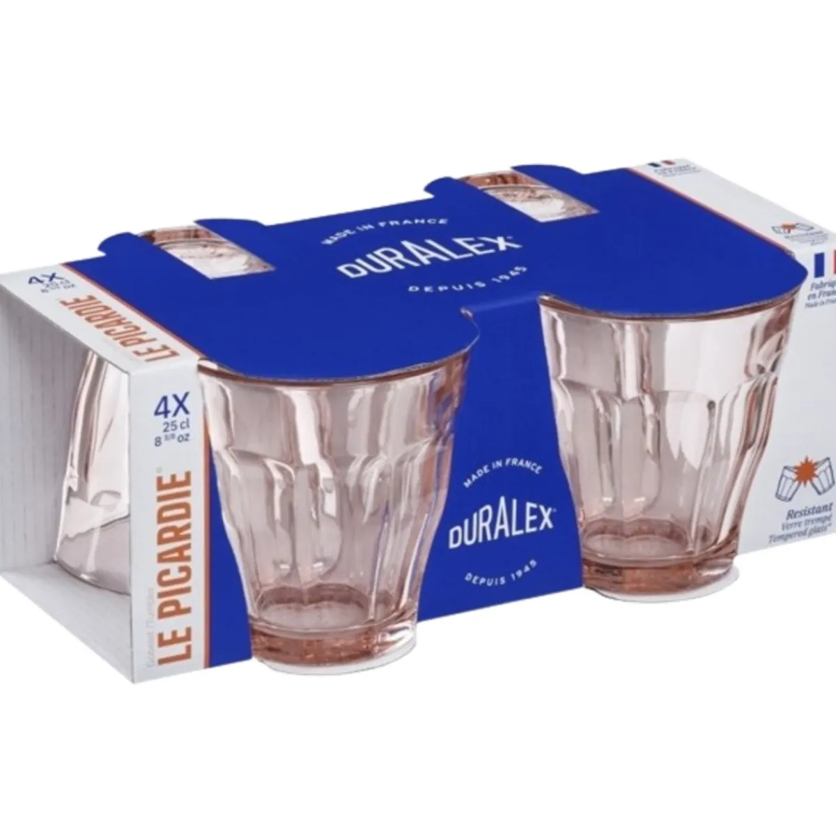 DURALEX Lot de 4 gobelets forme basse rose verre trempé 25 cl Picardie (4 pièces) New