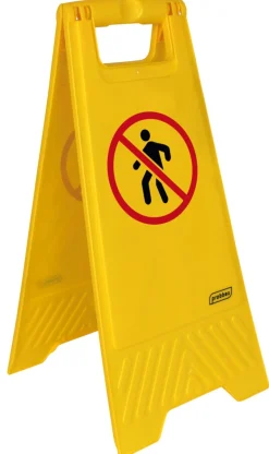 Panneau avertissement interdit aux piétons rectangulaire jaune 28 cm - PROBBAX