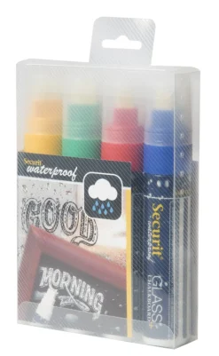 Paquet de 4 feutres craie couleur pointe large waterproof bleu - SECURIT Outlet