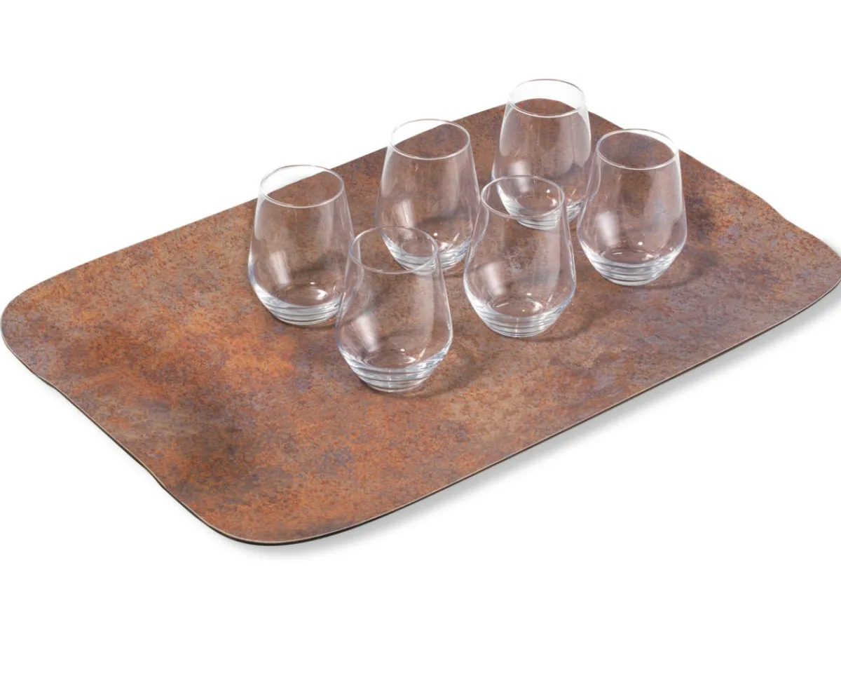 Plateau bois rouille 60x40 cm Papillon - PLATEX Discount
