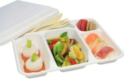 Aucune Plateau repas rectangulaire blanc bagasse 30x24,5x4 cm Be Pulp (50 pièces)