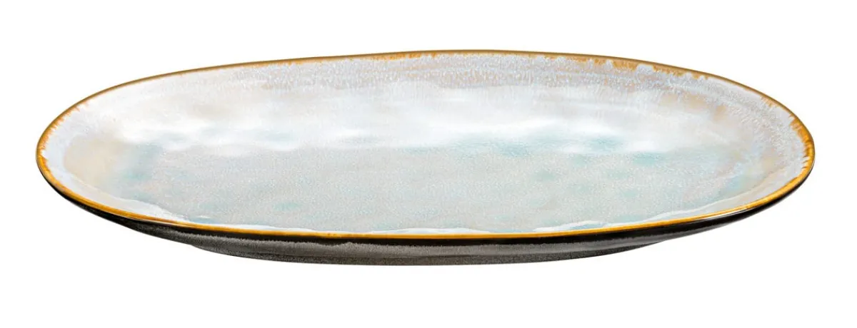 Plat ovale bleu grès émaillé 36 cm Shadow - MEDARD DE NOBLAT New