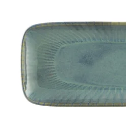 ACCOLADE Plat rectangulaire bleu vert grès émaillé 28 cm Lotus Outlet