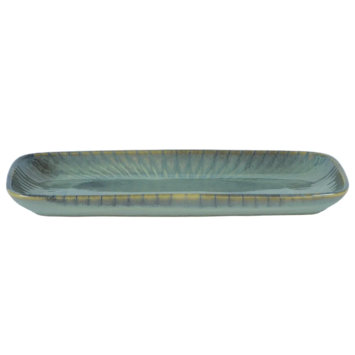 ACCOLADE Plat rectangulaire bleu vert grès émaillé 28 cm Lotus Outlet
