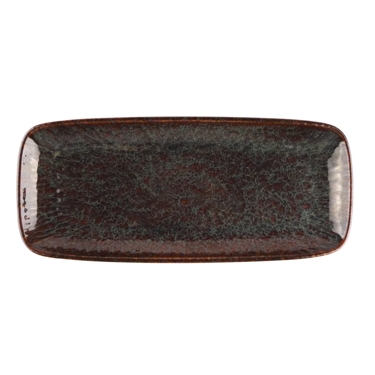ACCOLADE Plat rectangulaire Marron Bleu grès émaillé 28 cm Amber Outlet
