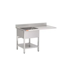 Plonge 1 bac avec espace lave-vaisselle inox 120 cm x 85 cm Avec dosseret à droite Avec étagère - PROINOX Discount
