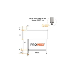 Plonge 1 bac avec espace lave-vaisselle inox 120 cm x 85 cm Avec dosseret à droite Avec étagère - PROINOX Discount