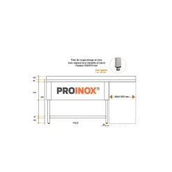 Plonge 2 bacs avec espace lave-vaisselle inox 180 cm x 85 cm Avec dosseret à gauche Avec étagère - PROINOX