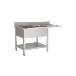 PROINOX Plonge 2 bacs avec espace lave-vaisselle inox 160 cm x 85 cm Avec dosseret à droite Avec étagère Sale