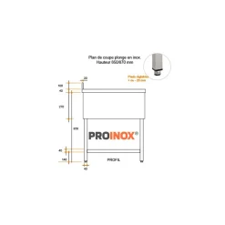 PROINOX Plonge 2 bacs avec espace lave-vaisselle inox 160 cm x 85 cm Avec dosseret à droite Avec étagère Sale