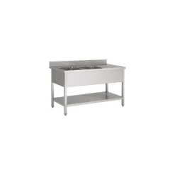 PROINOX Plonge 2 bacs inox 180 cm x 85 cm Avec dosseret à droite Avec étagère Outlet