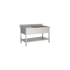 PROINOX Plonge 2 bacs inox 160 cm x 85 cm Avec dosseret à gauche Avec étagère Hot