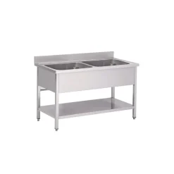 PROINOX Plonge 2 bacs inox 120 cm x 85 cm Avec dosseret Avec étagère Discount