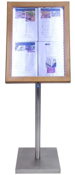 Porte-menu lumineux rectangulaire marron 4 pages led Classique - SECURIT Discount