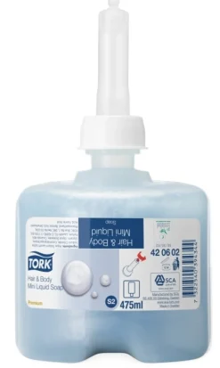 Recharge savon corps et cheveux pour distributeur S2 475 ml (8 pièces) - TORK