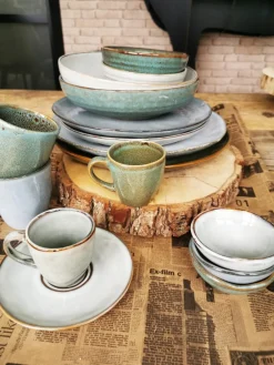 Sous tasse rond vert grès émaillé Ø 14 cm Sky - PRO.MUNDI New
