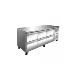 PROINOX Table centrale réfrigérée 3 blocs 2 tirroirs gris 275 L 3 grilles Hot
