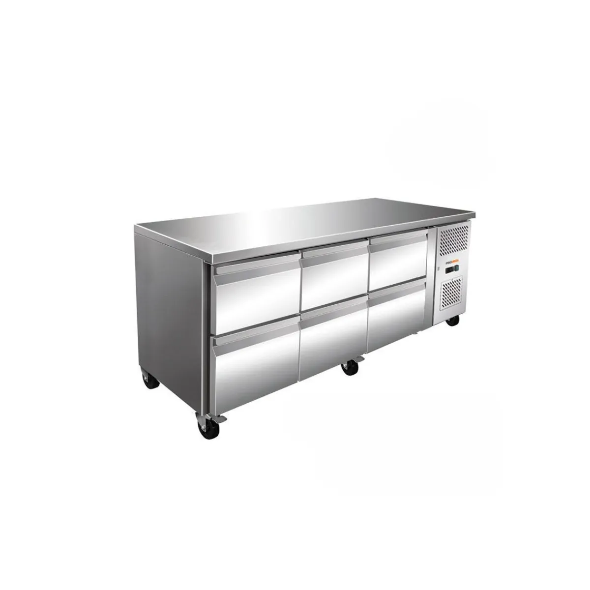 PROINOX Table centrale réfrigérée 3 blocs 2 tirroirs gris 275 L 3 grilles Hot