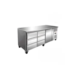 PROINOX Table central réfrigérée 1 portes pleine 2 blocs 3 tiroirs gris 465 L 3 grilles Clearance