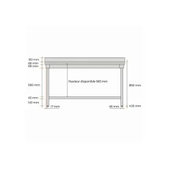 Table inox 200 cm x 85 cm Avec dosseret Avec étagère - PROINOX Clearance