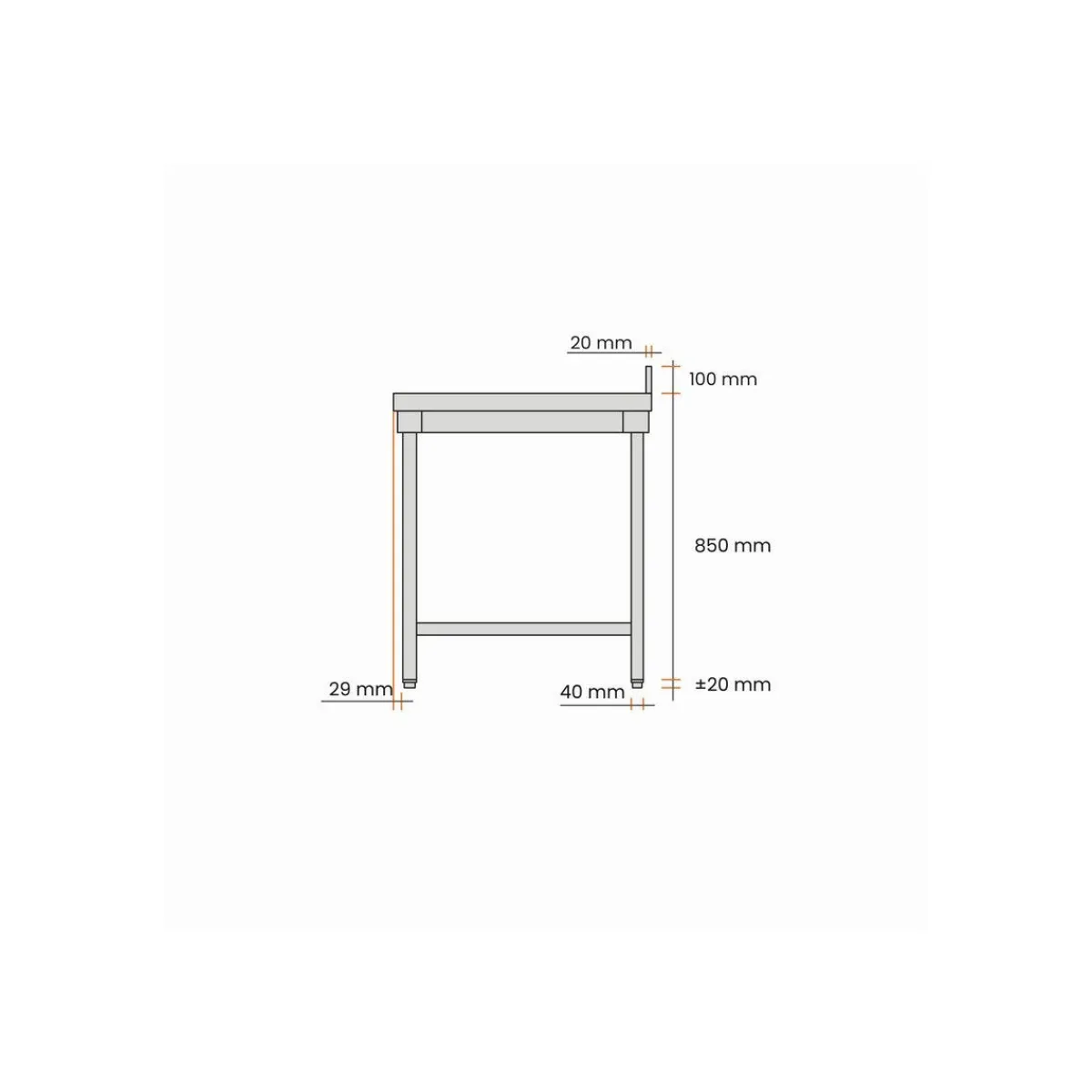 Table inox 200 cm x 85 cm Avec dosseret Avec étagère - PROINOX Clearance