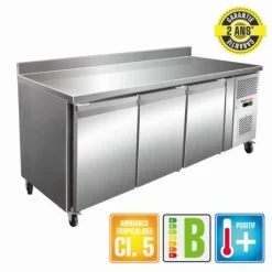 PROINOX Table réfrigérée 3 portes pleines avec dosseret froid positif 322 L 3 grilles New