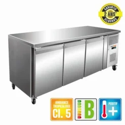 PROINOX Table réfrigérée 3 portes pleines pose centrale froid positif 322 L 3 grilles Best