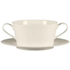 Tasse à bouillon avec 2 anses rond blanc porcelaine bone china 36,9 cl Ø 11,8 cm Fedra - RAK Hot