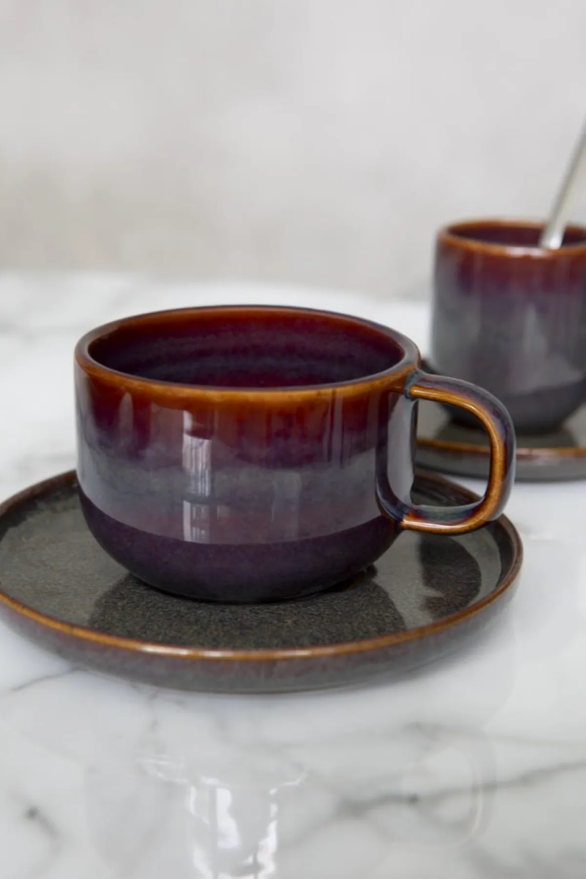 Tasse à thé rond Marron Bleu grès émaillé 21 cl Ø 8,5 cm Amber - ACCOLADE Hot