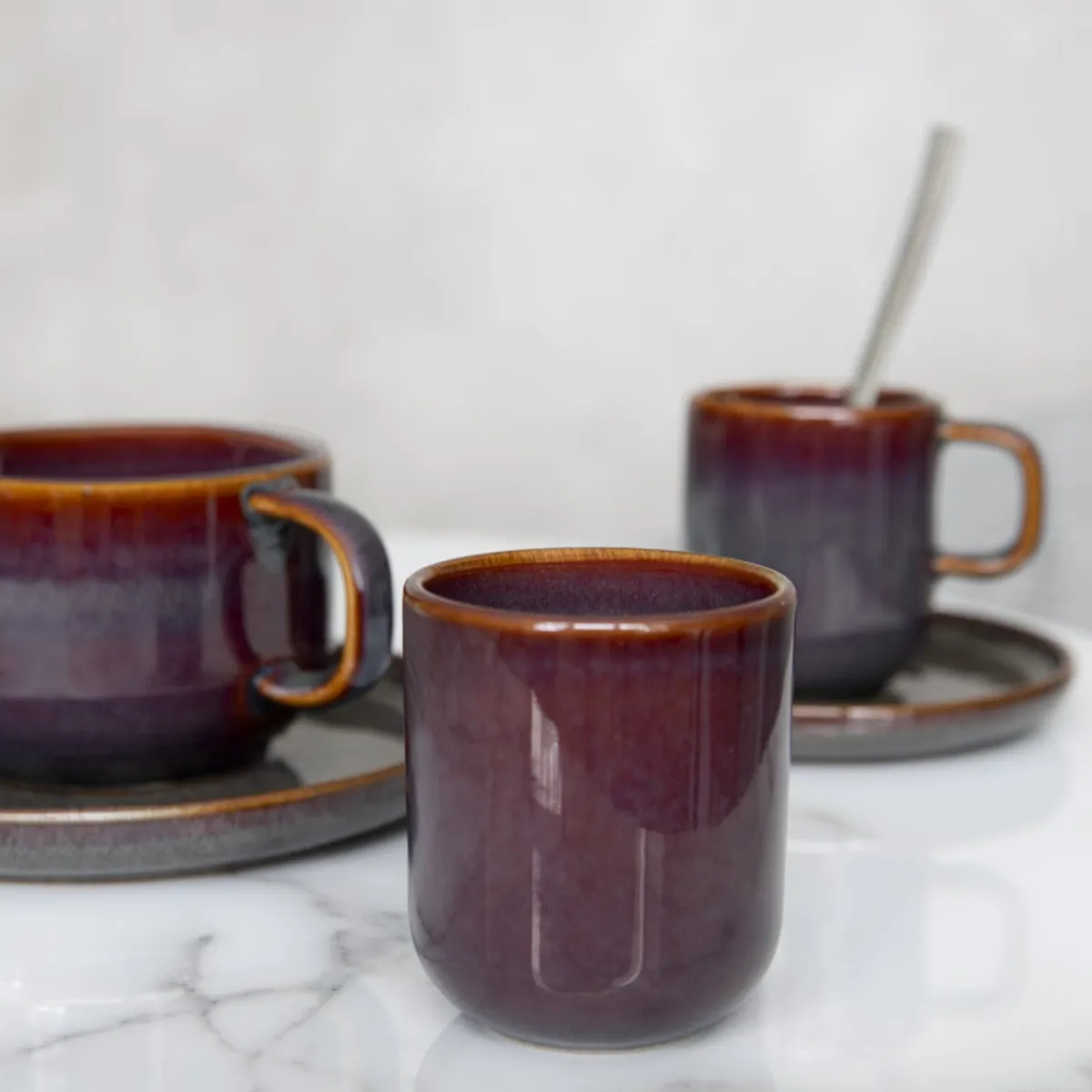 Tasse à thé rond Marron Bleu grès émaillé 21 cl Ø 8,5 cm Amber - ACCOLADE Hot
