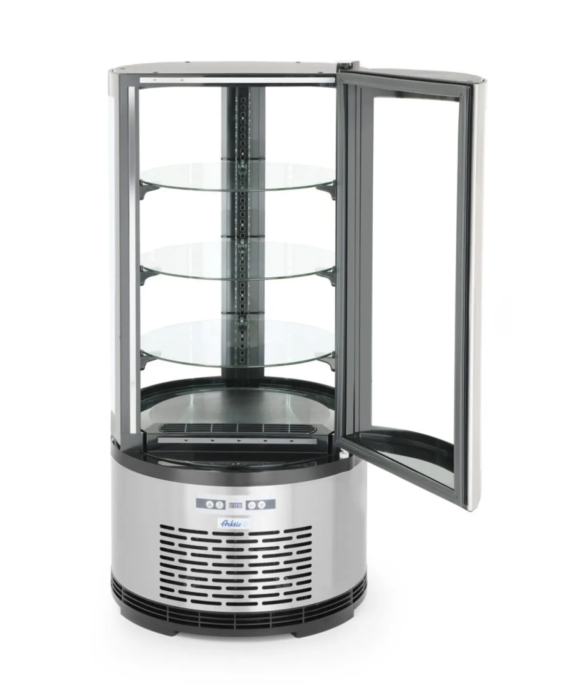 Vitrine refrig patiss. ronde 100l argent froid positif 100 m³/h 4 niveaux - HENDI Discount