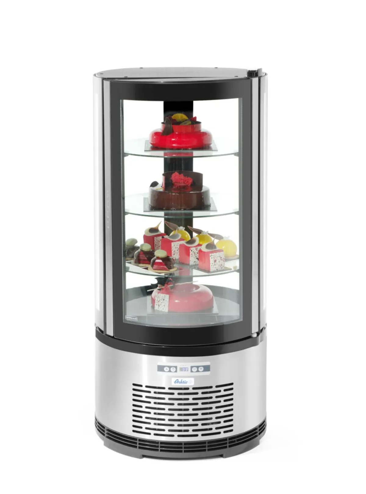 Vitrine refrig patiss. ronde 100l argent froid positif 100 m³/h 4 niveaux - HENDI Discount